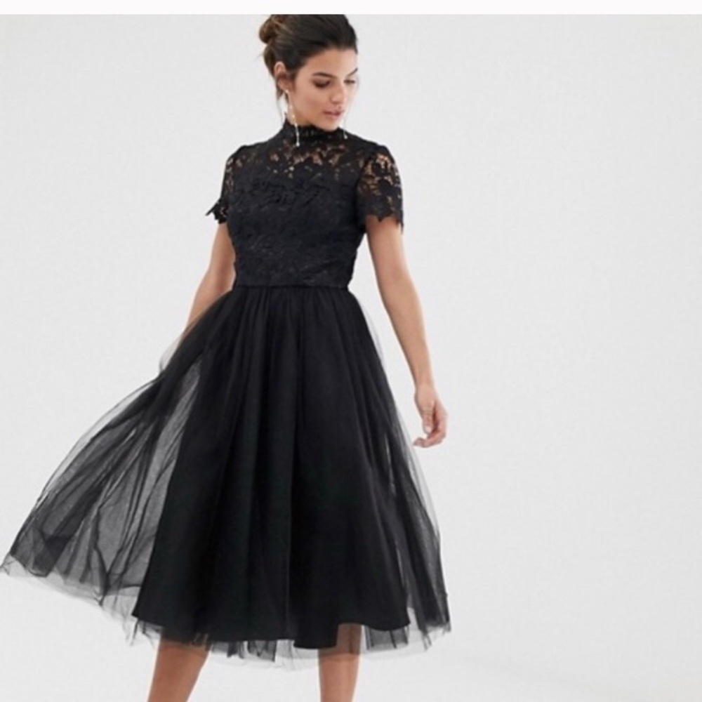 ASOS beautiful black high neck tulle/ lace dress